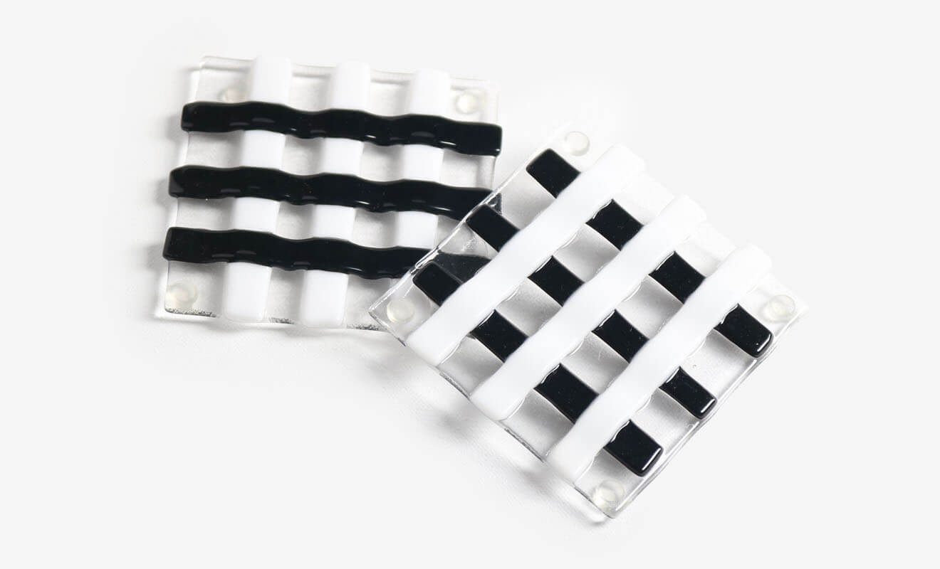 Raised Checkered Fused Glass Square Coasters