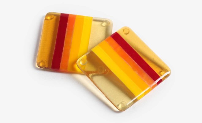 Amber & Blood Red Fused Glass Square Coasters