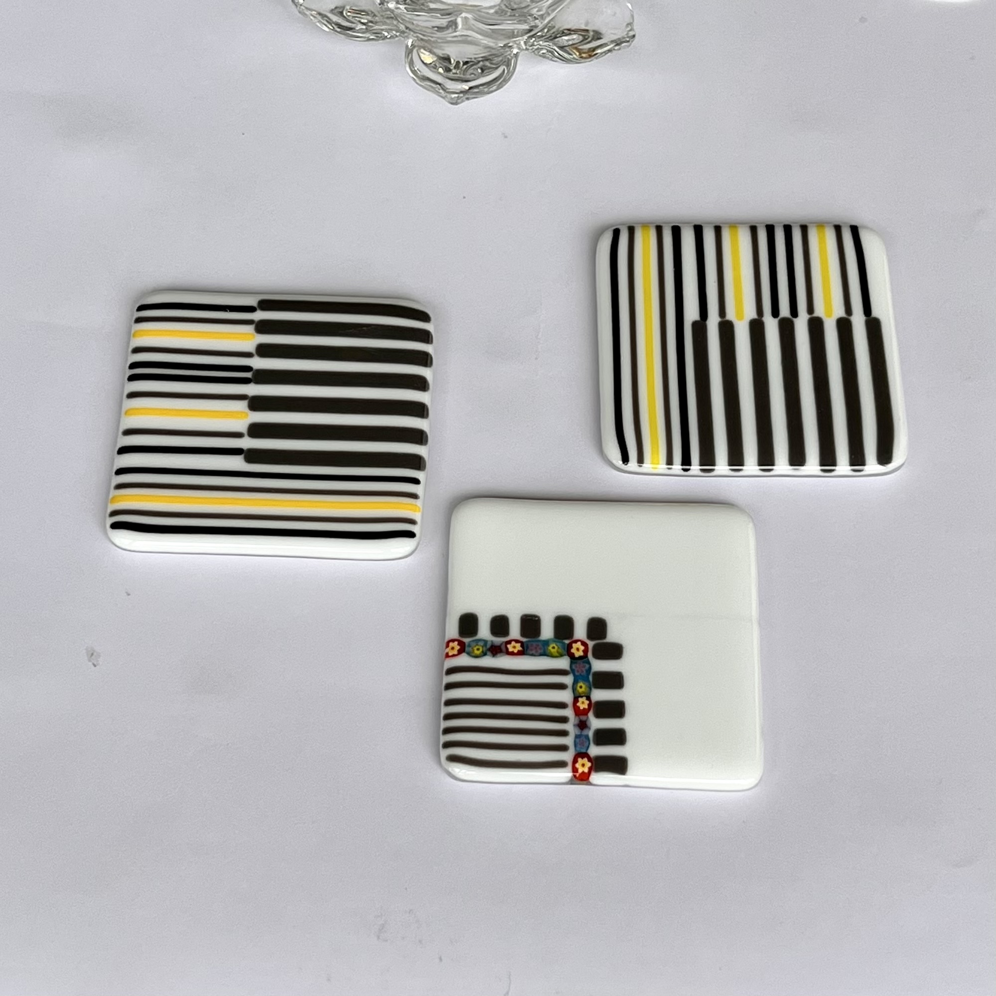 Charcoal Pinstripes with Tint of Colour Fused Glass Square Coasters